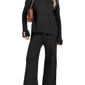 Oversized Turtleneck Sweater Set Wide Leg Pants Loungewear Chic Minimal